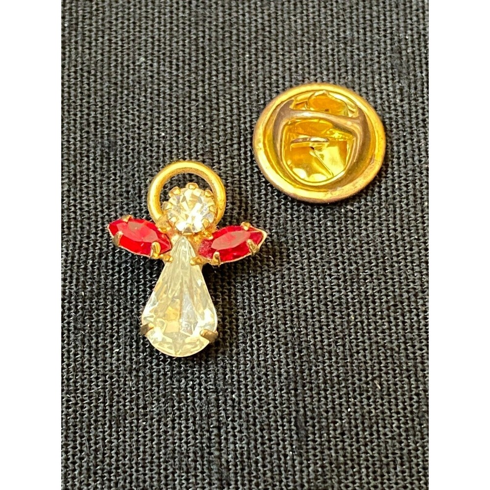 Angel With Red and Clear Rhinestones Pin VINTAGE